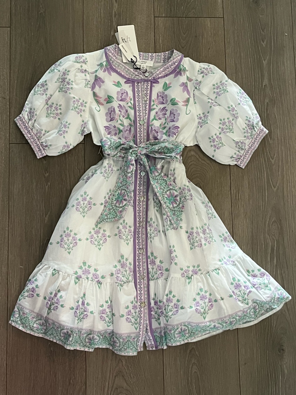 NWT A Loves A Girls' Lavender Floral Tie-Waist Dress Size Large